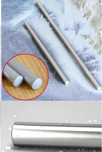 Periboia 1 Adet Küçük Boy (60 Cm) Alüminyum Paslanmaz Oklava Hamur Yufka Açma Oklavası - 5