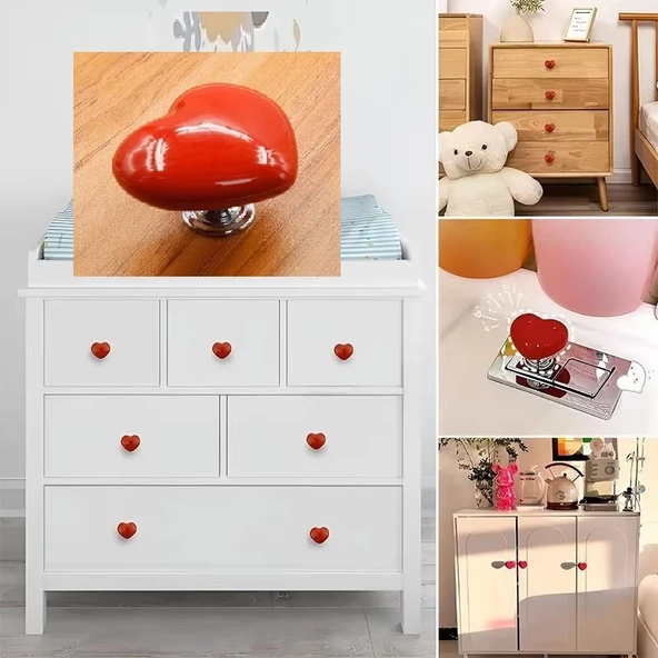 Periboia 4 Adet Kalp Şekilli Yapışkanlı Çekmece Tutucu Dolap Gardırop Tutacak Kapı Pencere Çekmece Kulp