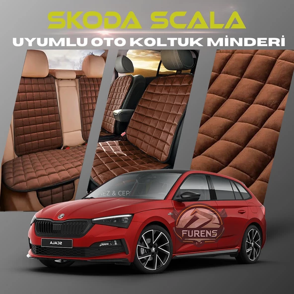 Skoda Scala Kahverengi Renk Tay Tüyü Cepli & Terletmez Sırtlı Oto Koltuk Minder Seti - Koltuk Koruma Kılıfı (ÖN & ARKA TAM SET)