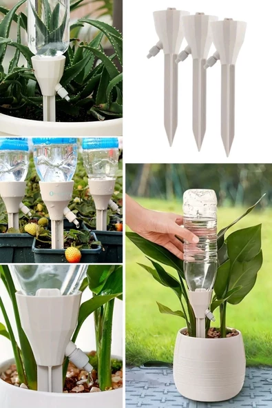 Periboia 3 Adet Pet Şişelere Uyumlu Otomatik Bitki Çiçek Sulama–Akış Hızı Ayarlanabilir Damla Sulama Aparatı