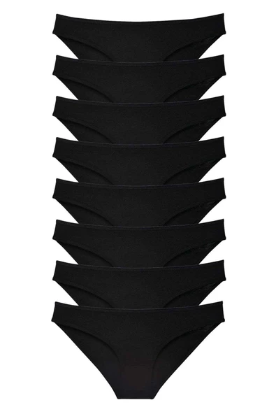 8 adet Süper Eko Set Likralı Kadın Slip Külot Siyah ürün görseli