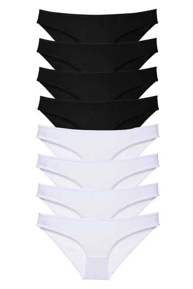 8 adet Süper Eko Set Likralı Kadın Slip Külot Siyah Beyaz ürün görseli