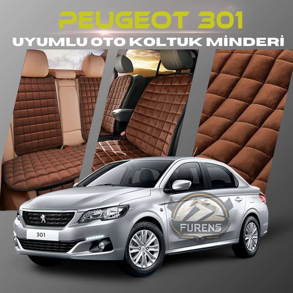 Peugeot 301 Kahverengi Renk Tay Tüyü Cepli & Terletmez Sırtlı Oto Koltuk Minder Seti - Koltuk Koruma Kılıfı (ÖN & ARKA TAM SET) - 1