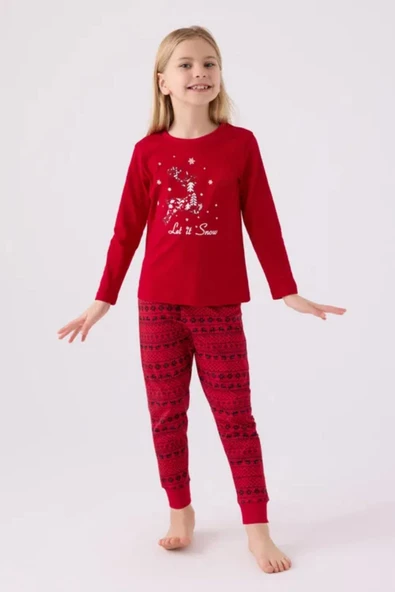 Arnetta Kız Çocuk Kırmızı Uzun Kol Pijama Takım 3106