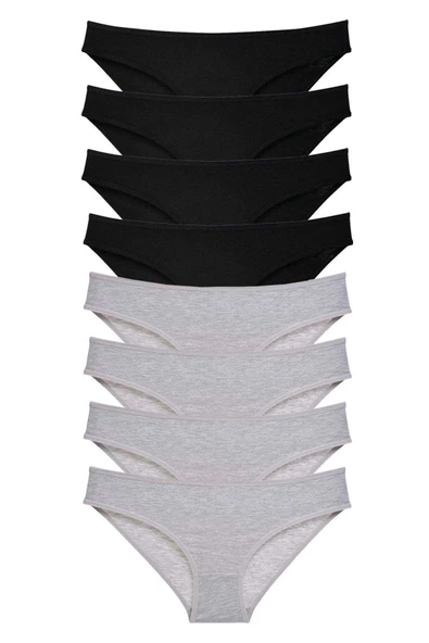 8 adet Süper Eko Set Likralı Kadın Slip Külot Siyah Gri ürün görseli