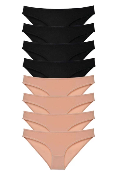 8 adet Süper Eko Set Likralı Kadın Slip Külot Siyah Ten ürün görseli