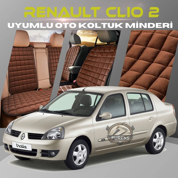 Renault Clio 2 Kahverengi Renk Tay Tüyü Cepli & Terletmez Sırtlı Oto Koltuk Minder Seti - Koltuk Koruma Kılıfı (ÖN & ARKA TAM SET) ürün görseli 1