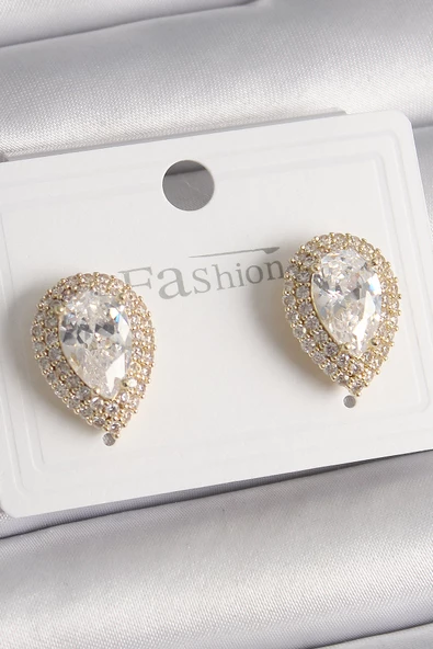 Pirinç Gold Renk Zirkon Taşlı Damla Model Kadın Küpe - EBJ241228W30218 ürün görseli