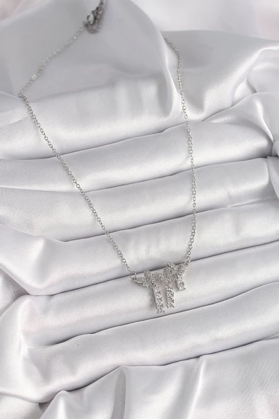 Gümüş Renk Zincir Zirkon Taşlı Kelebek Model Sallantı Detay Kadın Kolye - EBJ241228W30261 - Resim 2