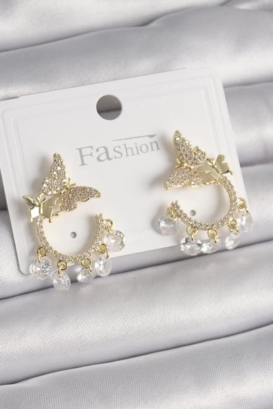 Pirinç Gold Renk Zirkon Taşlı Sallantı Detay Kelebek Model Kadın Küpe - EBJ241228W30202 ürün görseli