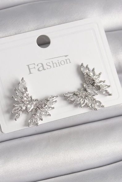 Pirinç Gümüş Renk Zirkon Taşlı Kelebek Model Kadın Küpe - EBJ241228W30209 ürün görseli