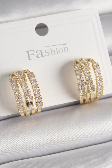 Pirinç Gold Renk Zirkon Taşlı Halka Model Kadın Küpe - EBJ241228W30230 ürün görseli
