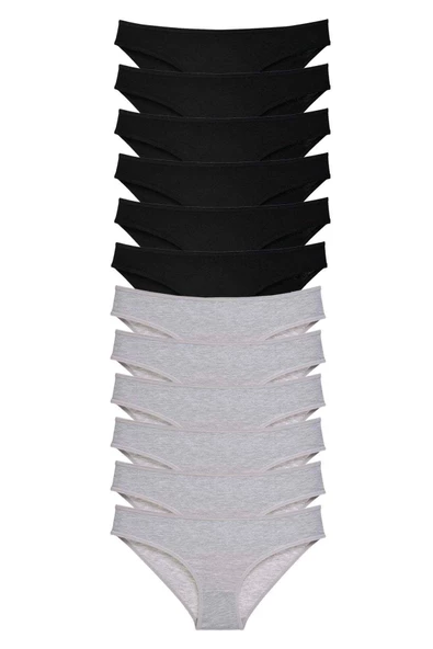 12 adet Süper Eko Set Likralı Kadın Slip Külot Siyah Gri ürün görseli