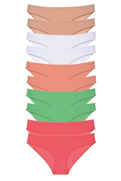 10 adet Süper Eko Set Likralı Kadın Slip Külot Ten Beyaz Pudra Yeşil Fuşya ürün görseli