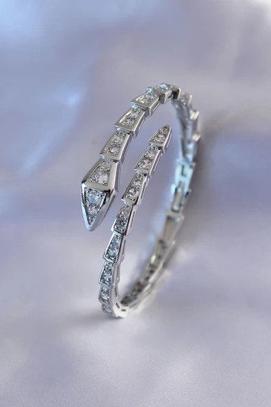 VIP Seri Yılan Model Gümüş Renk Kadın Kelepçe Bileklik - EBJ241228W30173 ürün görseli