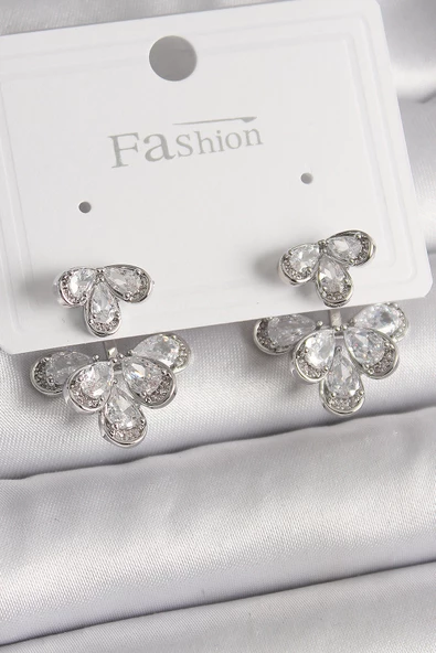 Pirinç Gümüş Renk Zirkon Taşlı Damla Model Kadın Küpe - EBJ241228W30241 ürün görseli