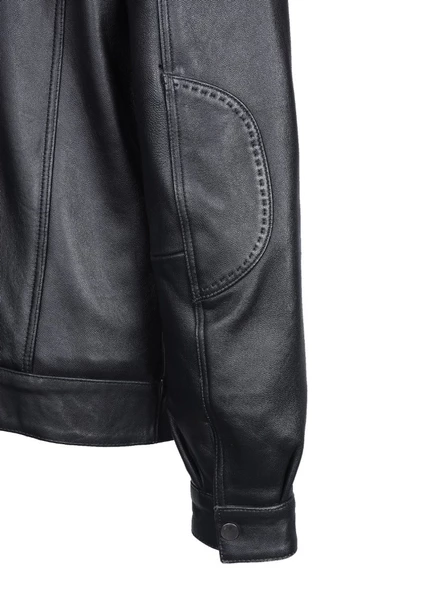 Battal Beden Siyah Renk Spor Erkek Deri Ceket - 3