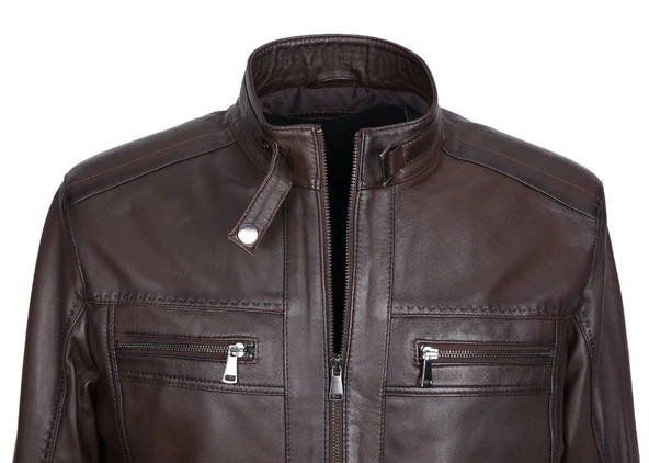 Battal Beden Fındık Renk Spor Erkek Deri Ceket - 8