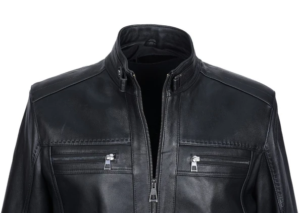 Battal Beden Siyah Renk Spor Erkek Deri Ceket - 11