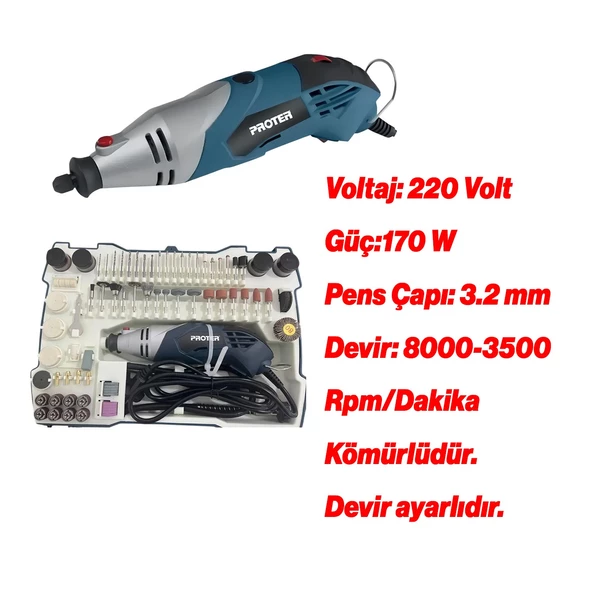 Elektrikli Kalıpçı Seti Gravür Mini 190 Parça Set Ahşap Cam Taş İşleme Zımpara Parlatma Hassas Kesi - 2