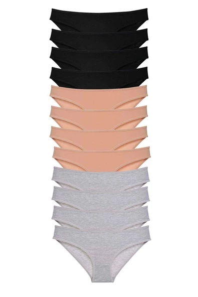 12 adet Süper Eko Set Likralı Kadın Slip Külot Siyah Ten Gri ürün görseli