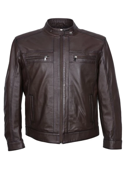 Battal Beden Fındık Renk Spor Erkek Deri Ceket - 6