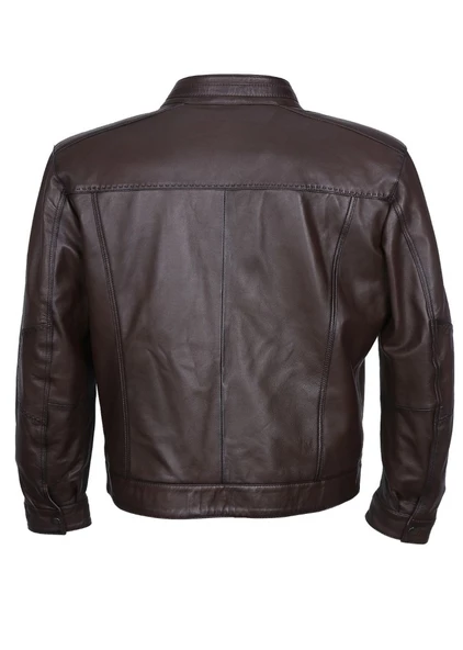 Battal Beden Fındık Renk Spor Erkek Deri Ceket - 5