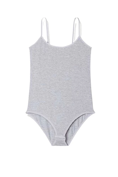 İp Askılı Kadın Çıtçıtlı Body Gri - Resim 2