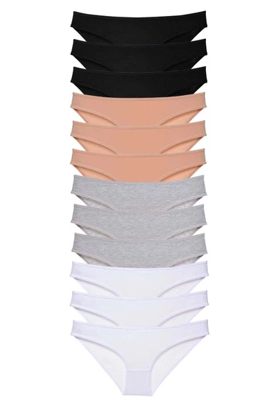 12 adet Süper Eko Set Likralı Kadın Slip Külot Siyah Ten Gri Beyaz ürün görseli