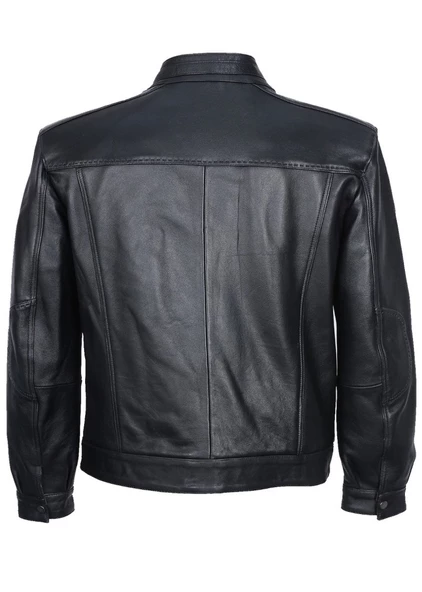 Battal Beden Siyah Renk Spor Erkek Deri Ceket - 5