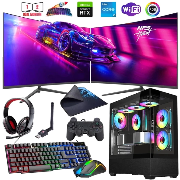 I5 12400F 16GB DDR4 512GB M2 8GB RTX4060 Çift 24" Mon. Oyun Bilgisayarı (Gaming SET)