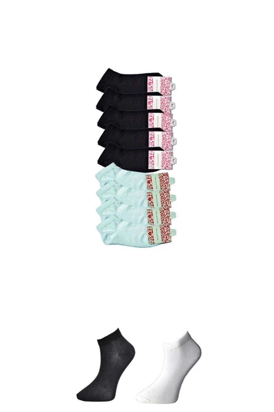 Siyah ve Beyaz Kadın Bilek Çorap 9 çift ürün görseli
