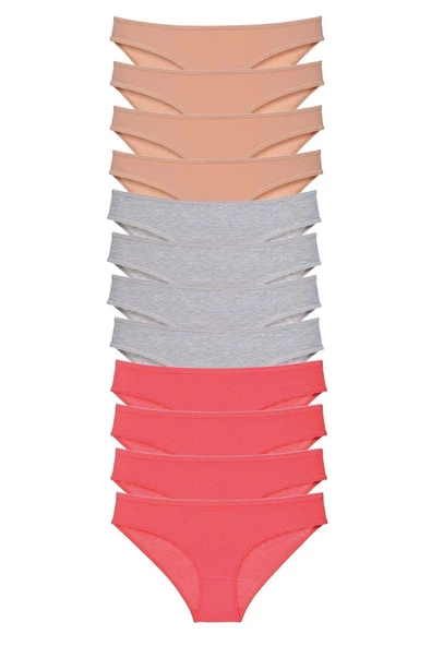 12 adet Süper Eko Set Likralı Kadın Slip Külot Ten Gri Fuşya ürün görseli