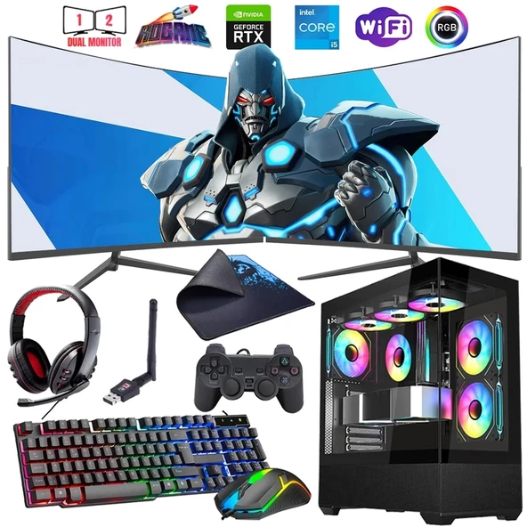 i5 12400F 16GB DDR4 512GB M2 12GB RTX4070 Çift 24" 100Hz Monitörlü Oyun Bilgisayarı (Gaming SET)