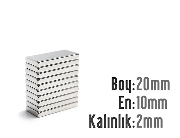 Neodyum Mıknatıs Köşeli 20x10mm , Kalınlık 2 mm ( 3 Adet)