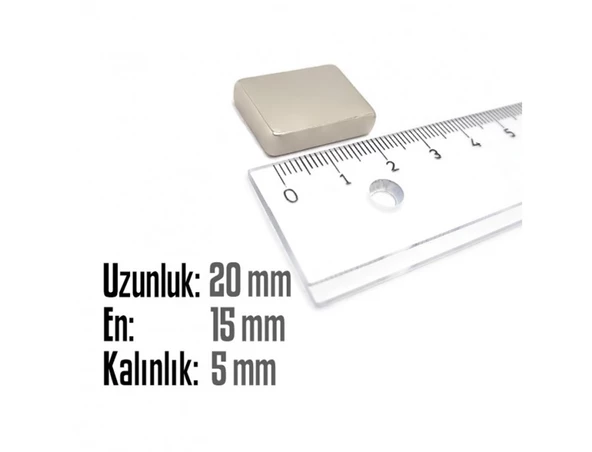 Neodyum Mıknatıs Köşeli  20x15mm , Kalınlık 5 mm ( 3 Adet) - 2