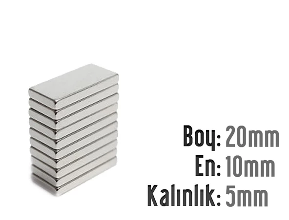 Neodyum Mıknatıs Köşeli  20x10mm , Kalınlık 5 mm ( 3 Adet)