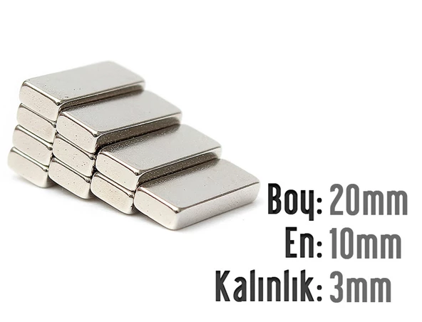 Neodyum Mıknatıs Köşeli  20x10mm , Kalınlık 3 mm ( 3 Adet)