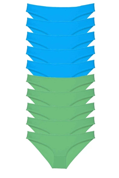 10 adet Süper Eko Set Likralı Kadın Slip Yeşil Mavi ürün görseli