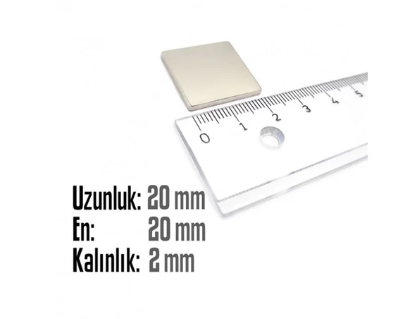 Neodyum Mıknatıs Köşeli  20x20mm , Kalınlık 2 mm ( 3 Adet) - Resim 2