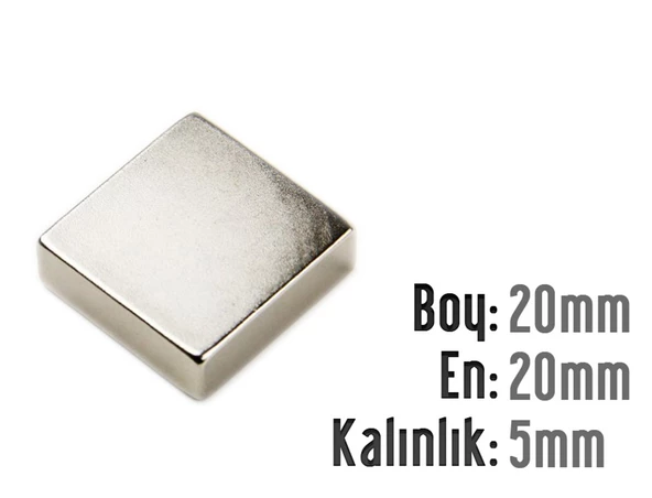 Neodyum Mıknatıs Köşeli  20x20mm , Kalınlık 5 mm ( 3 Adet)