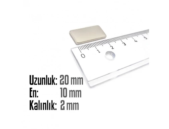 Neodyum Mıknatıs Köşeli 20x10mm , Kalınlık 2 mm ( 3 Adet) - 2