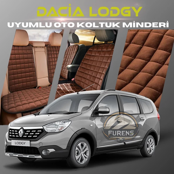 Dacia Lodgy Kahverengi Renk Tay Tüyü Cepli & Terletmez Sırtlı Oto Koltuk Minder Seti - Koltuk Koruma Kılıfı (ÖN & ARKA TAM SET)