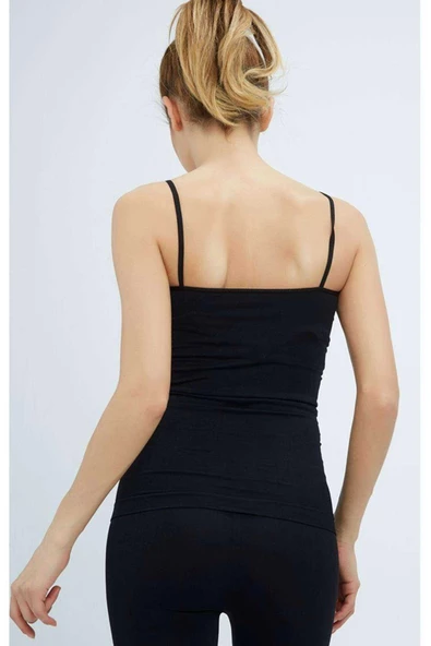 Elite Life Kadın İp Askılı İz Yapmaz Uzun Siyah Atlet 846 - Resim 3