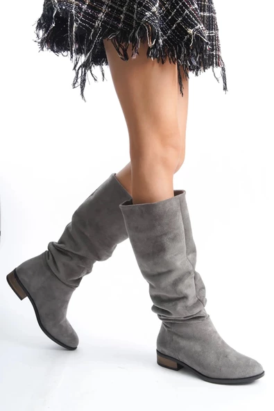 Artı-Artı006-0144 Kadın Günlük Körüklü Gri Süet Binici Çizme - 4