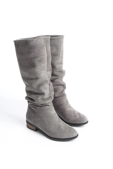 Artı-Artı006-0144 Kadın Günlük Körüklü Gri Süet Binici Çizme - 3