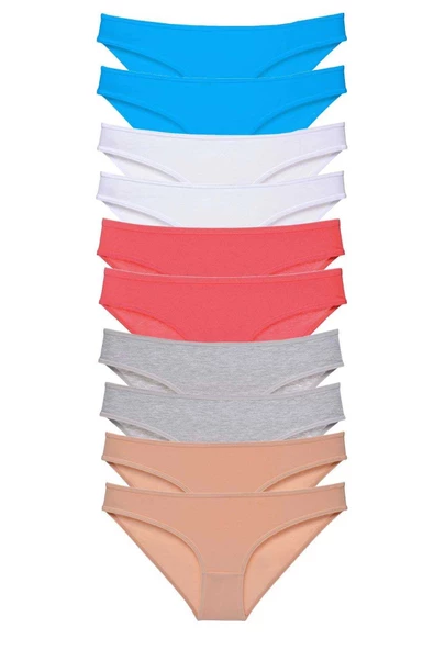 10 adet Süper Eko Set Likralı Kadın Slip Ten Gri Beyaz Fuşya Mavi ürün görseli