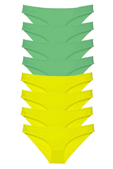 8 adet Süper Eko Set Likralı Kadın Slip Külot Sarı Yeşil ürün görseli