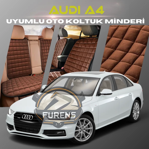 Audi A4 Kahverengi Renk Tay Tüyü Cepli & Terletmez Sırtlı Oto Koltuk Minder Seti - Koltuk Koruma Kılıfı (ÖN & ARKA TAM SET) - 1