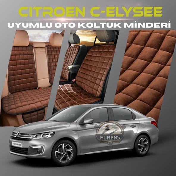 Citroen C-Elysee Kahverengi Renk Tay Tüyü Cepli & Terletmez Sırtlı Oto Koltuk Minder Seti - Koltuk Koruma Kılıfı (ÖN & ARKA TAM SET) ürün görseli 1